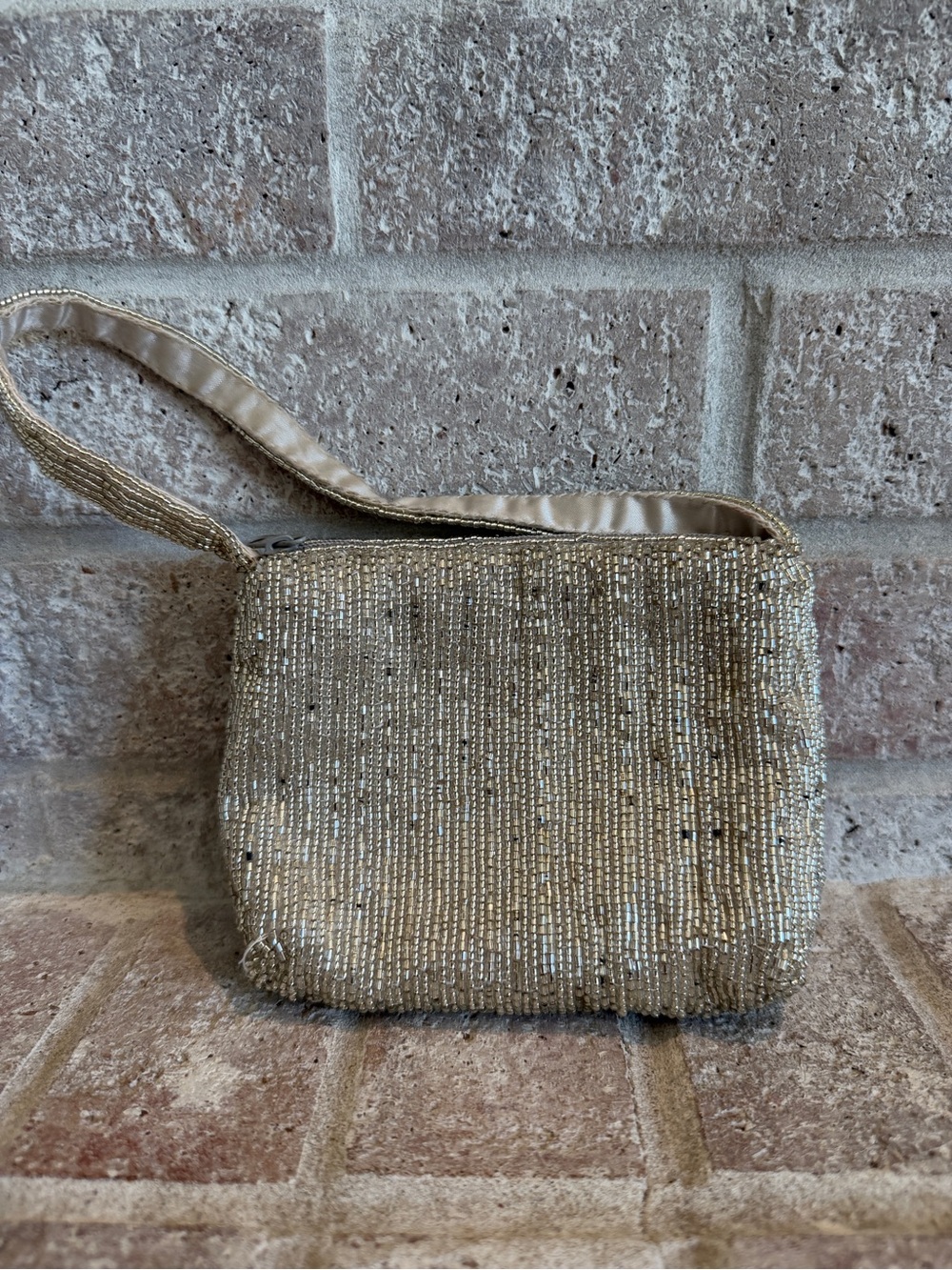 La Regale Silver Beaded Wristlet Mini Bag